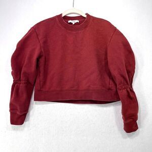 Tibi Sweatshirt Women XS Dark Red Cropped Puffed Sleeves 100% Cotton Casual Cozy